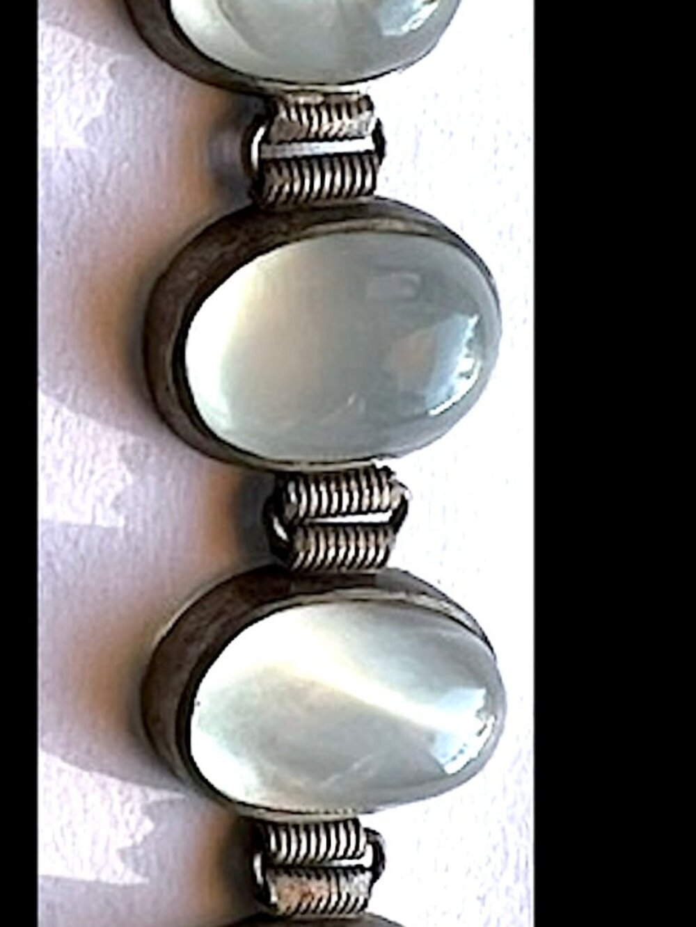 Vintage Silver Tone Moonstone Opalite Cabochon Bracelet 7 7/16" L - Picture 13 of 16